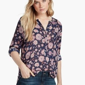Lucky Brand Popover Floral Blouse Top Size Small